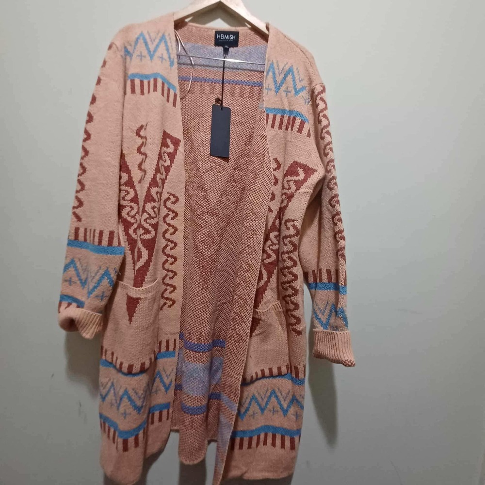 Heimish USA Knit Open Front Cardigan Sweater Aztec Bohemian Festival‎ M/L New